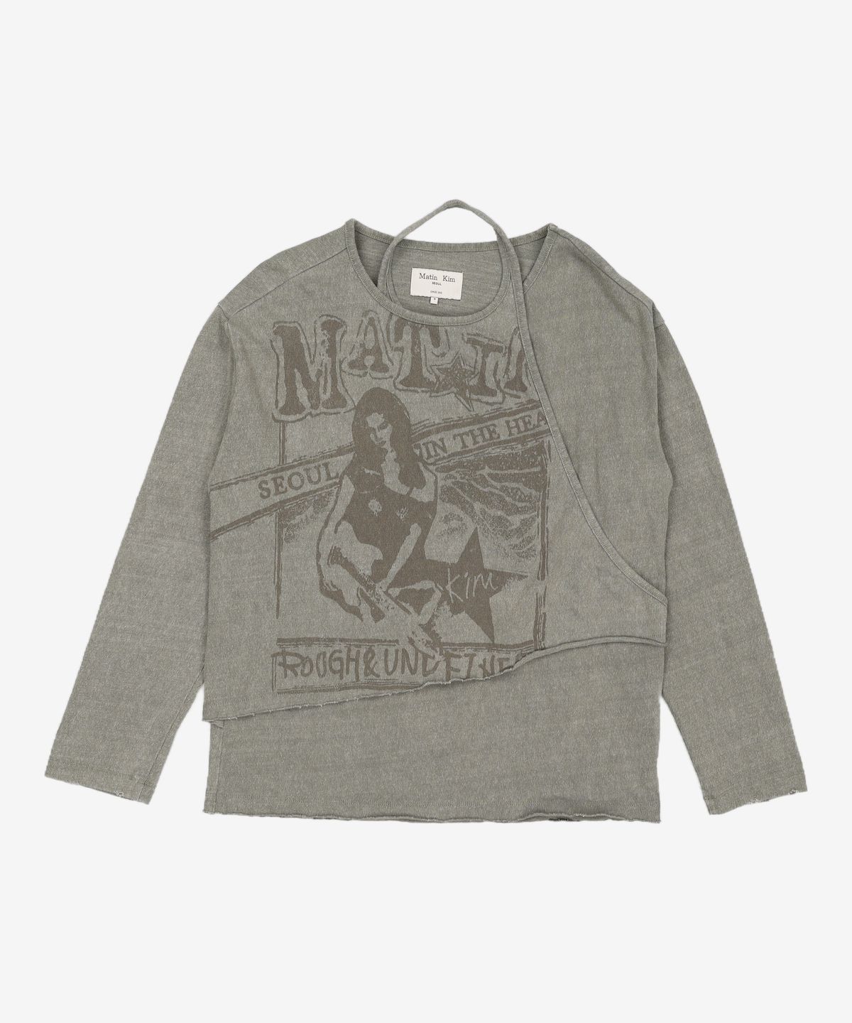 마뗑킴(MATIN KIM) VINTAGE GRAPHIC LAYERED TOP IN KHAKI S