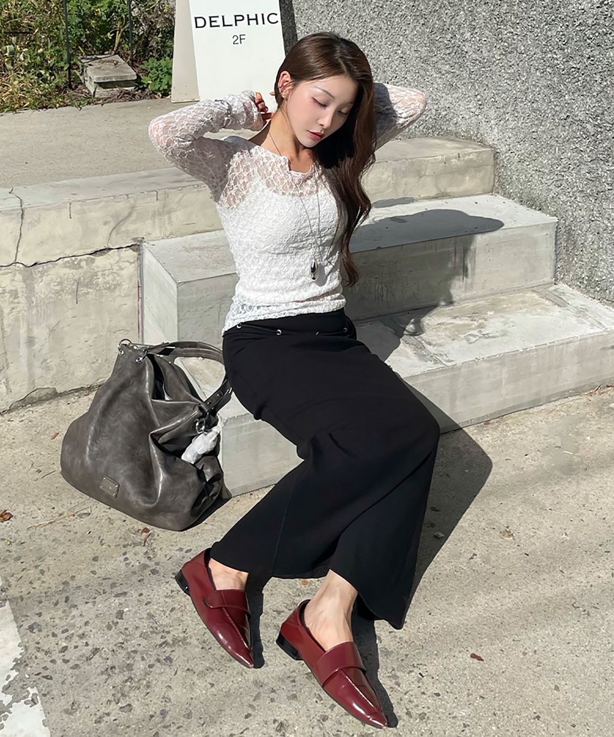 런던다다(LONDONDADA) Folded Eyelet Skirt, BLACK