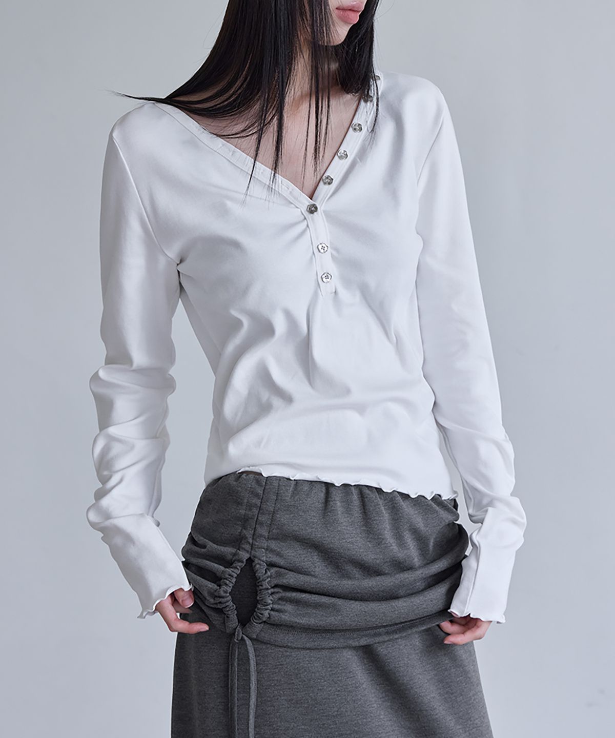 런던다다(LONDONDADA) Button V-neck Long Sleeve T-shirts, 3colors