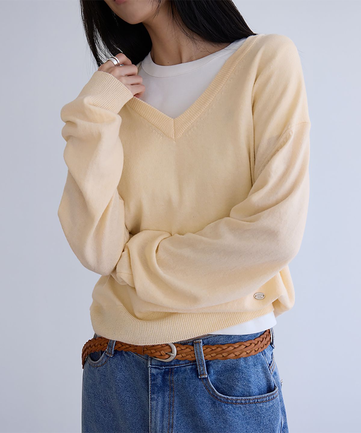 런던다다(LONDONDADA) Cashmere Merino V-Neck Knit, LEMON