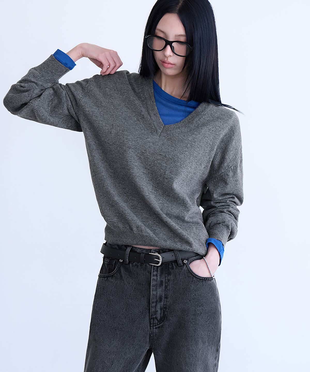 런던다다(LONDONDADA) Cashmere Merino V-Neck Knit, GREY