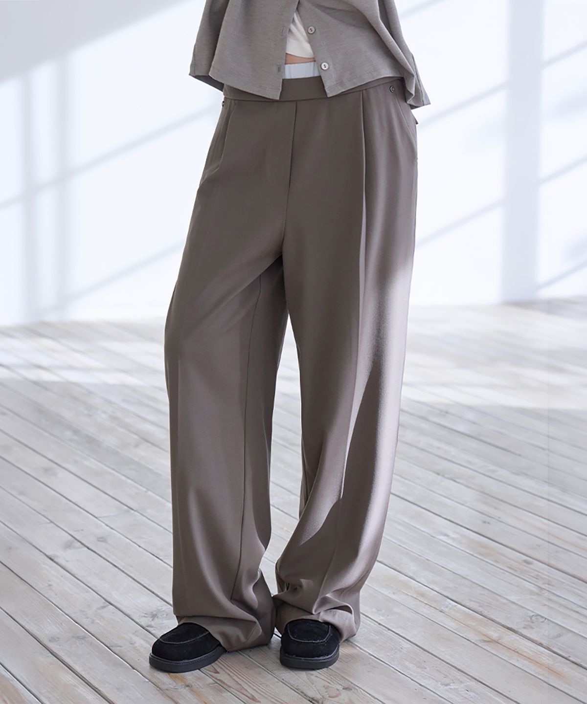 런던다다(LONDONDADA) Sagging Layered Slacks, BROWN