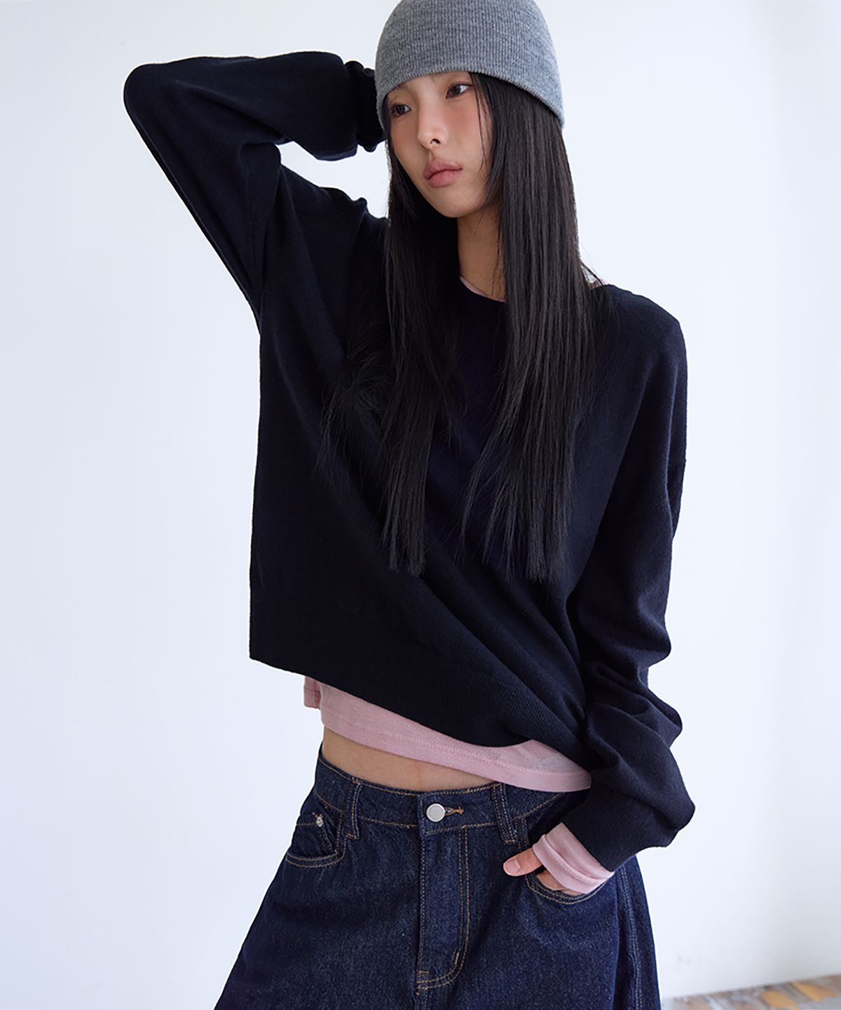런던다다(LONDONDADA) Essential Washable Round Knit, NAVY
