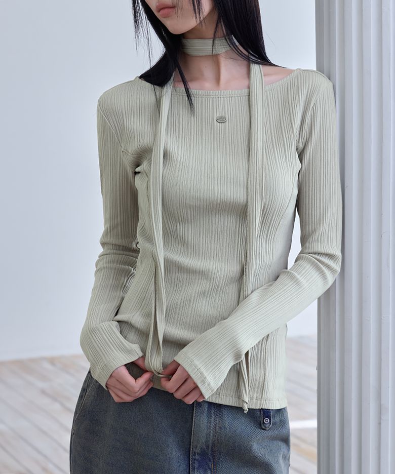 [소라 PICK] Tie Long Sleeve T-Shirt, L.KHAKI