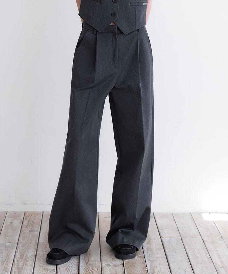 [SET-UP] Essential Tailored One-Tuck Straight Slacks, CHARCOAL