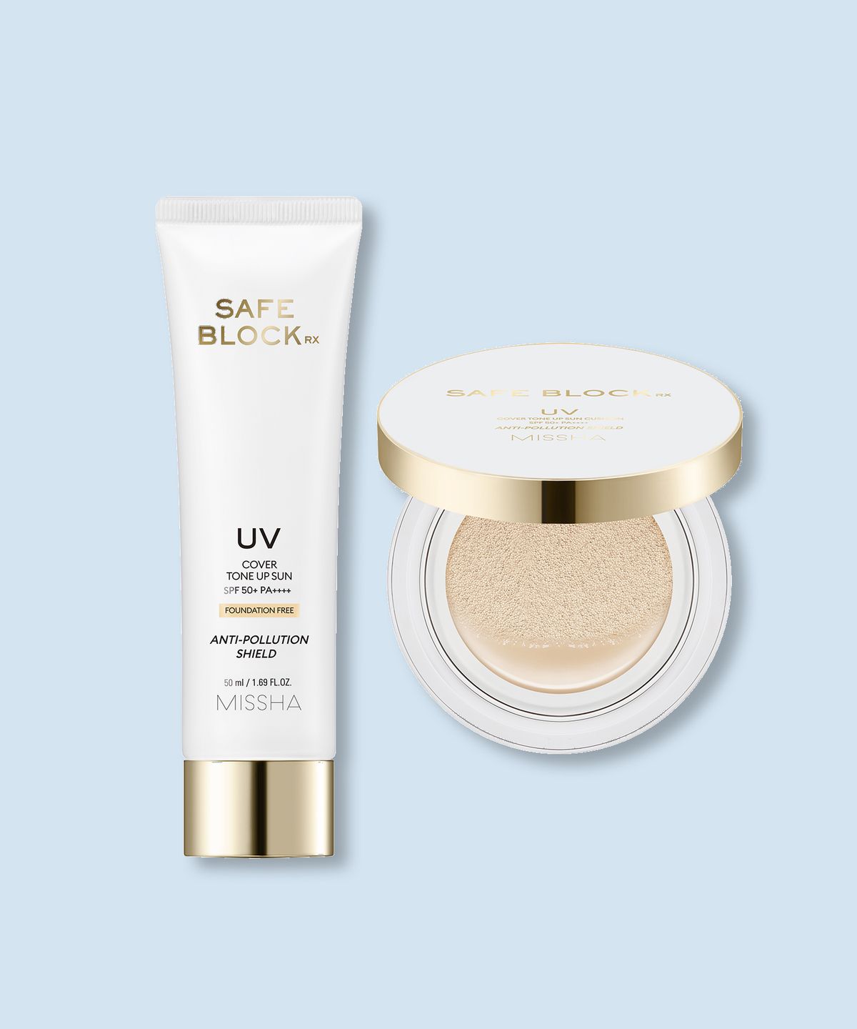 미샤(MISSHA) [SET] 세이프 블록 RX 커버 톤업 선쿠션 14g +  선크림 50ml