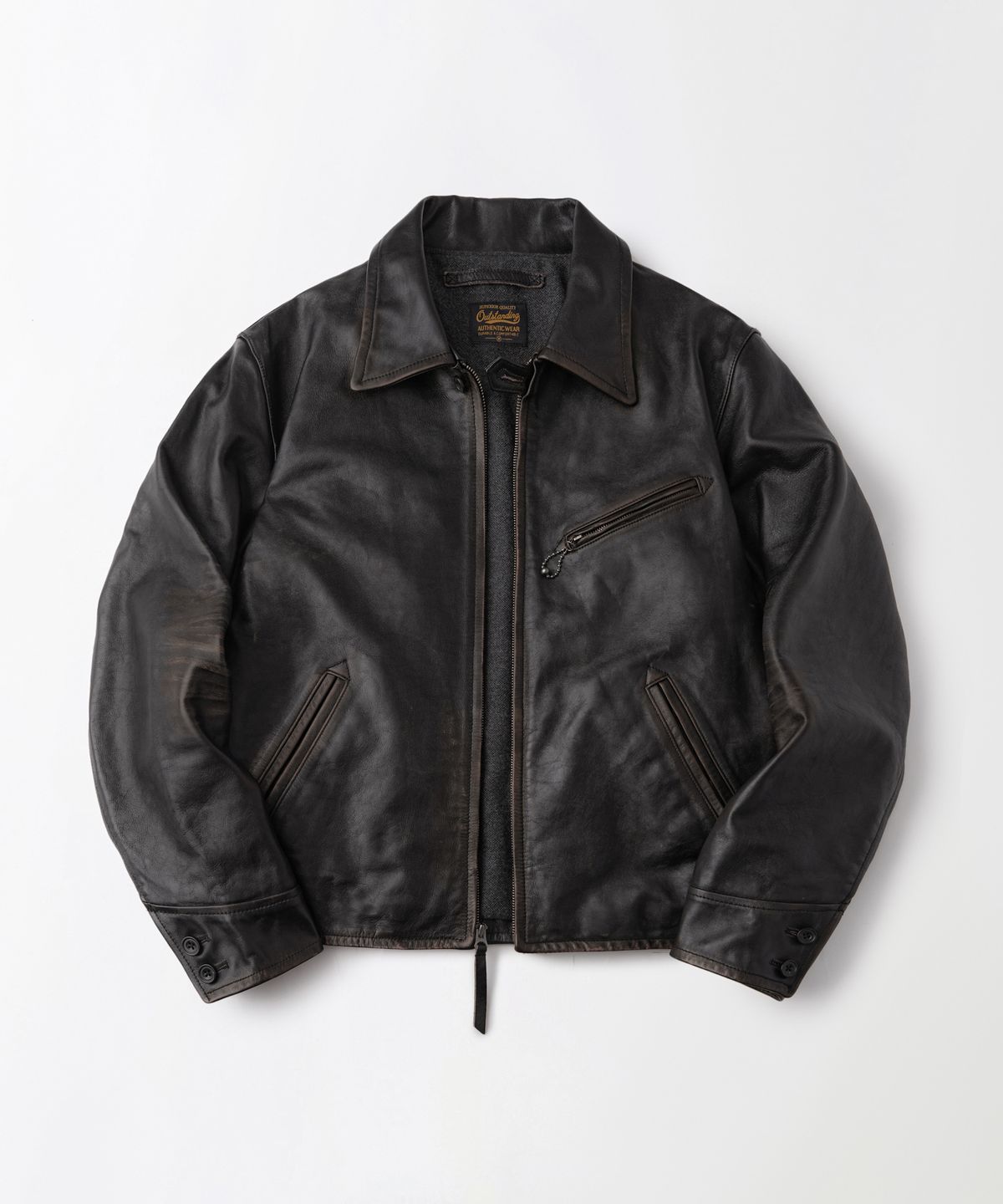 아웃스탠딩(OUTSTANDING) LEATHER SPORTS JACKET_VINTAGE BLACK
