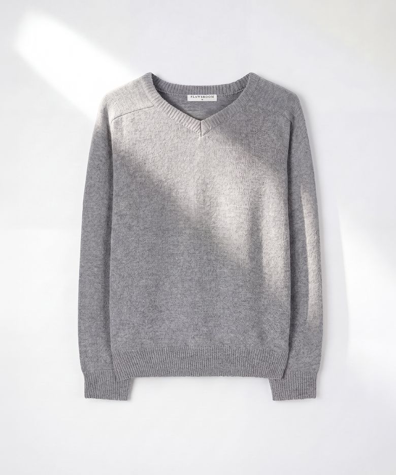 Fine Wool V Neck Knit MELANGE GREY