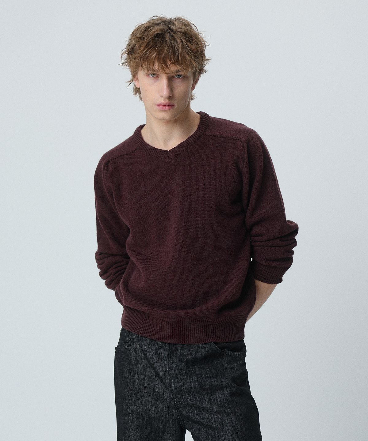 플로즈룸(FLAWSROOM) Fine Wool V Neck Knit WINE