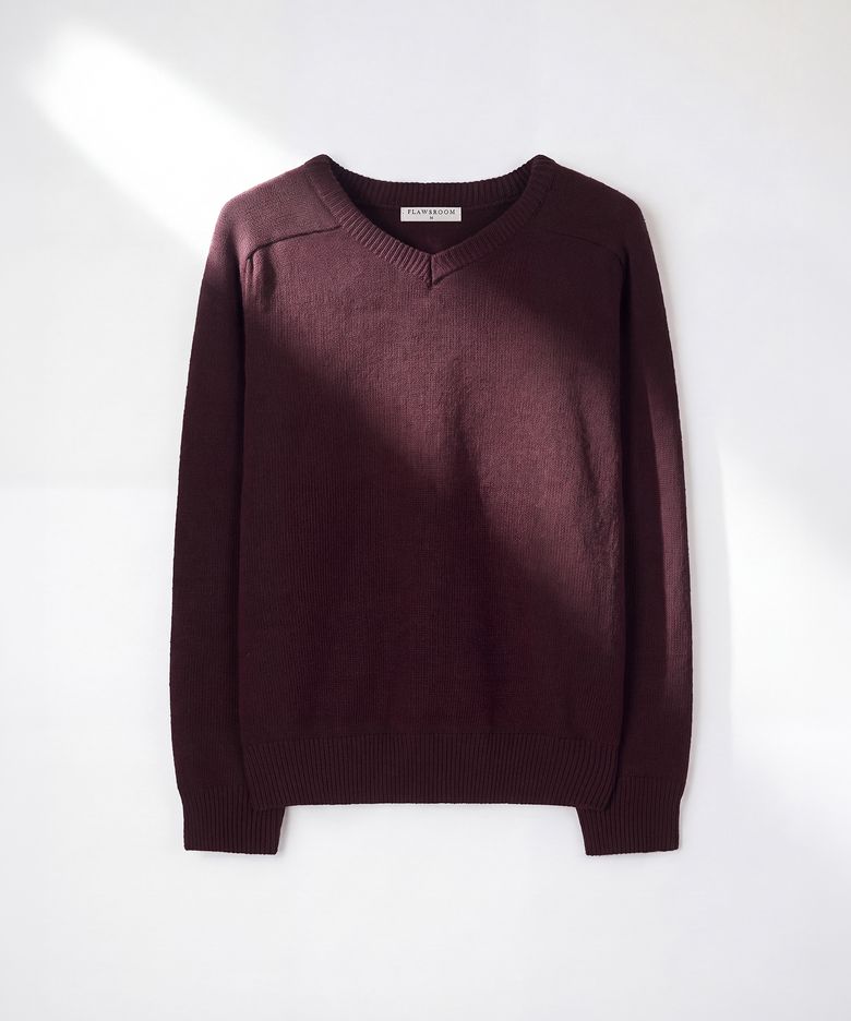 Fine Wool V Neck Knit WINE