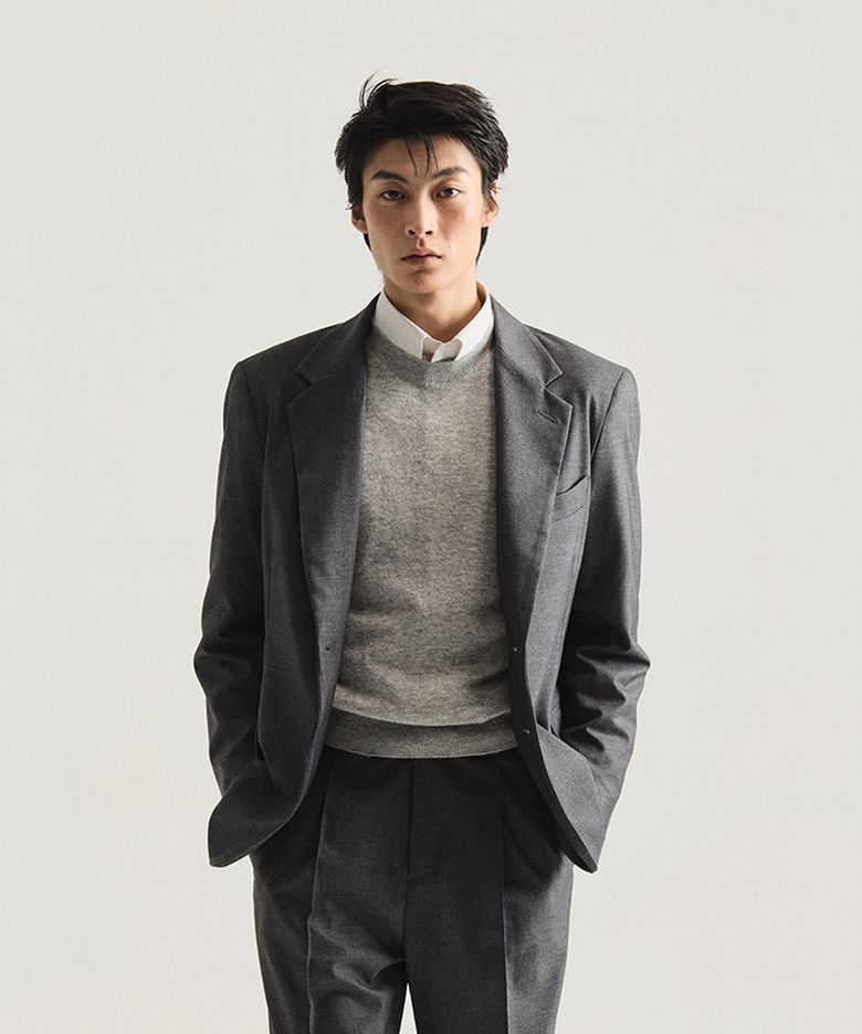 [Set]시그니처 그레이 테일러드 싱글 블레이저