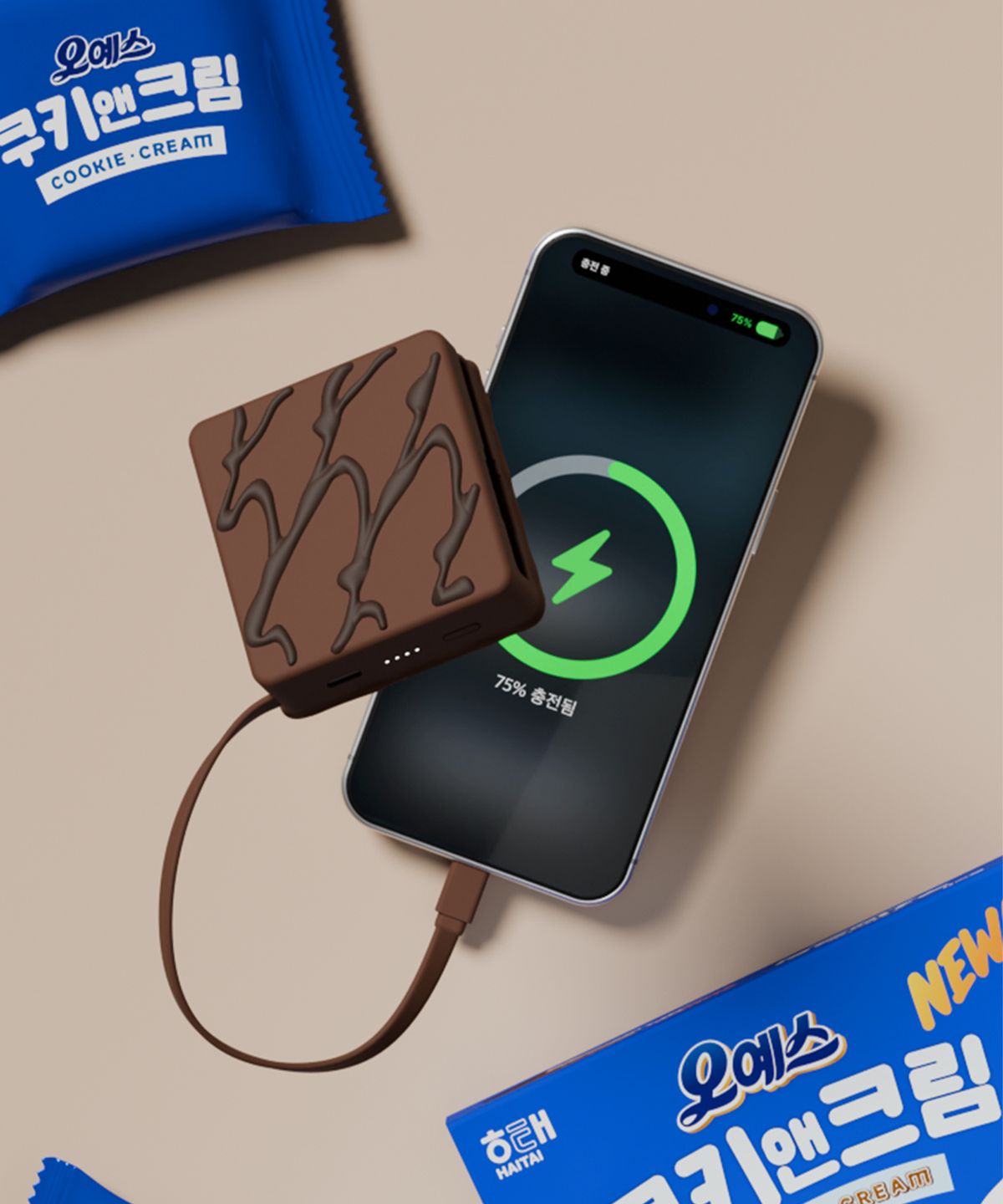 미니덕트(MINIDUCT) 오예스 세이프젤 보조배터리 10000mAh, 쿠키앤크림