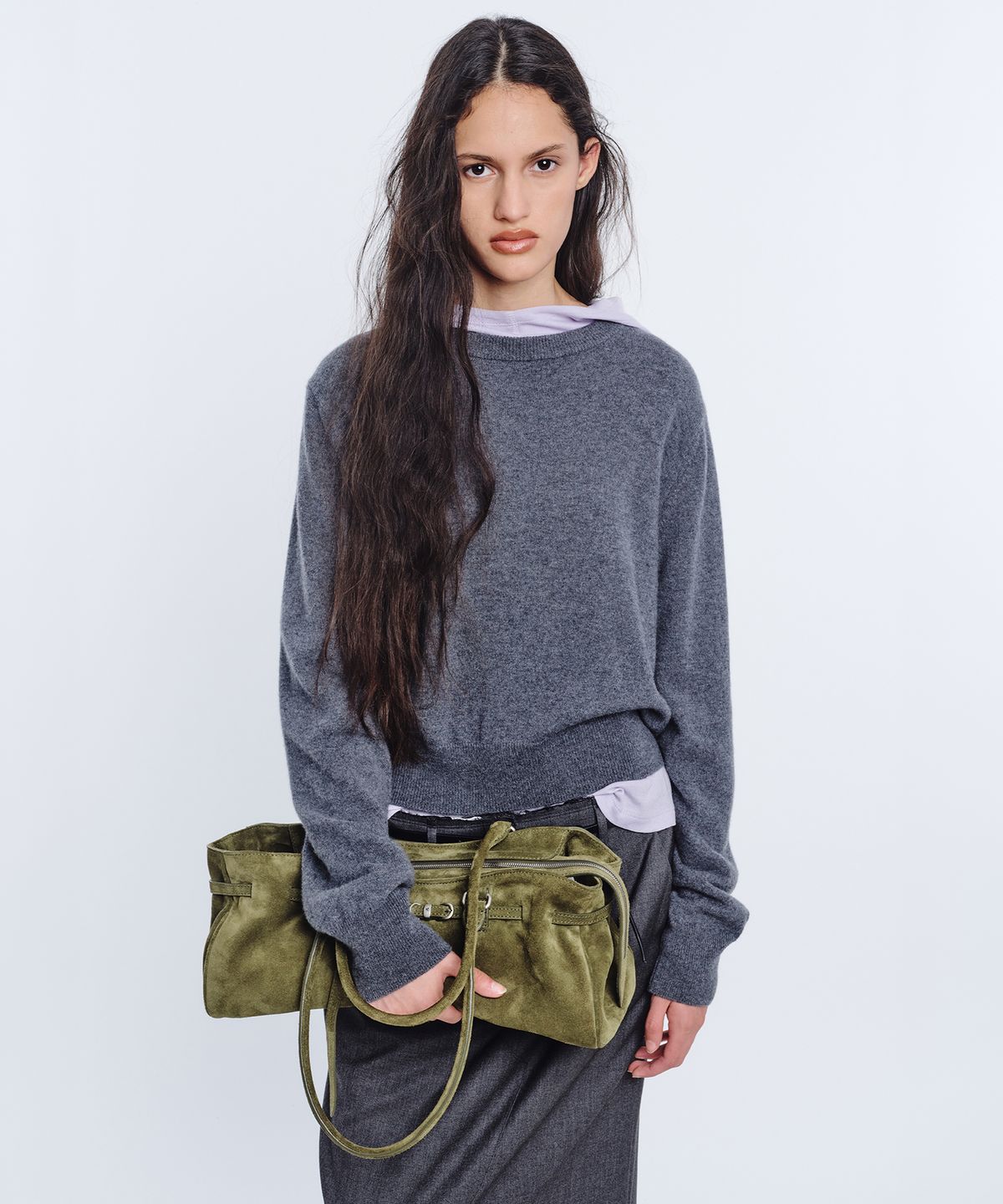 마지셔우드(MARGESHERWOOD) SOFT GRANDMA SHOULDER BAG_dark olive suede