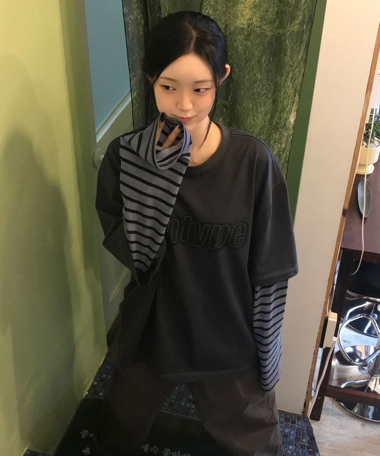 STRIPE LAYERED LONG SLEEVE (CHARCOAL)