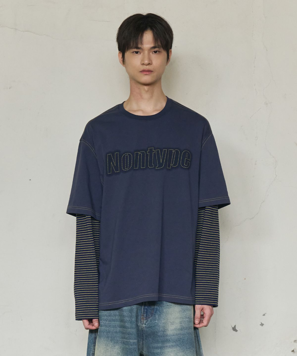 논타입(NONTYPE) STRIPE LAYERED LONG SLEEVE (NAVY)