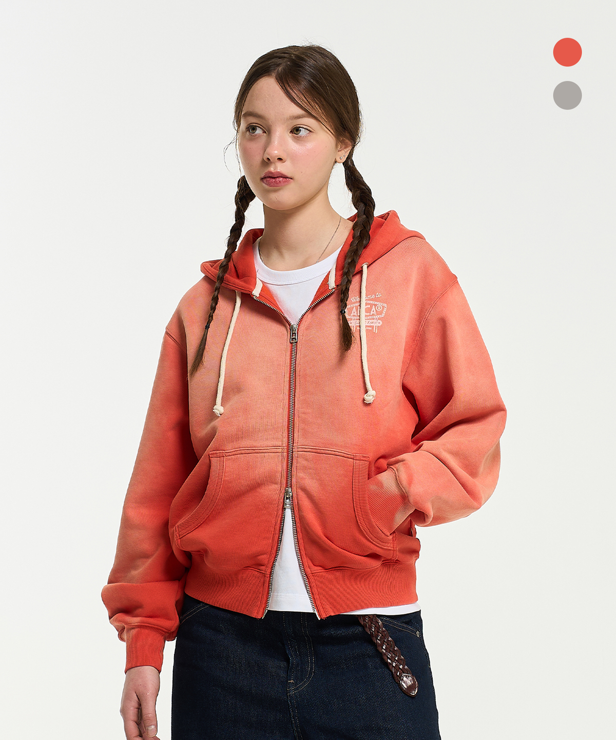 에이카화이트(AECA) AECA CONTRAST ZIP-UP WASHED HOODIE (2color)