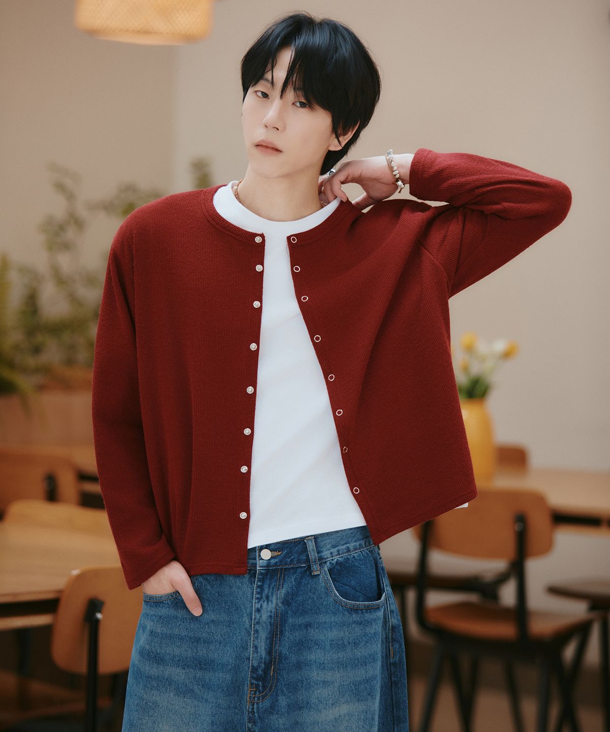 지크립(GCLIP) 링 스냅 라운드 넥 세미 크롭 니트 가디건 5Color