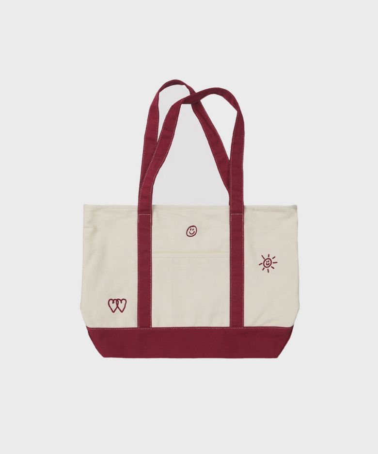 CANVAS SHOULDER BAG ECRU BURGUNDY