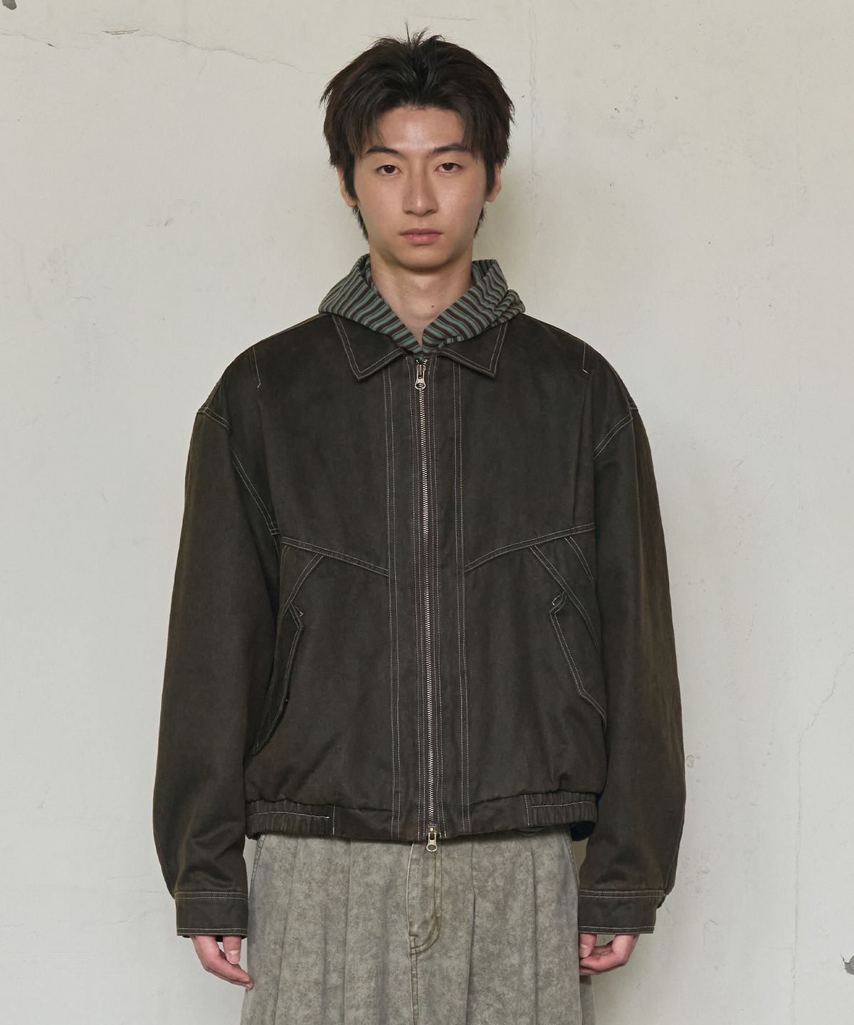 논타입(NONTYPE) FADED WORK BLOUSON JACKET (BROWN)