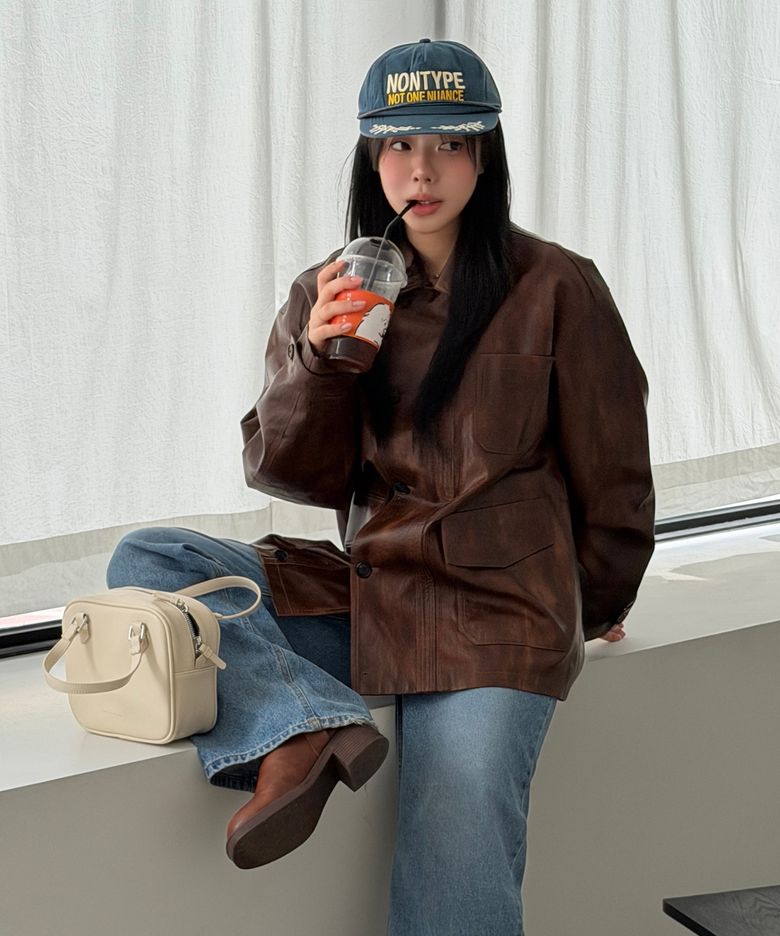 LEATHER WORK CAR COAT (BROWN)