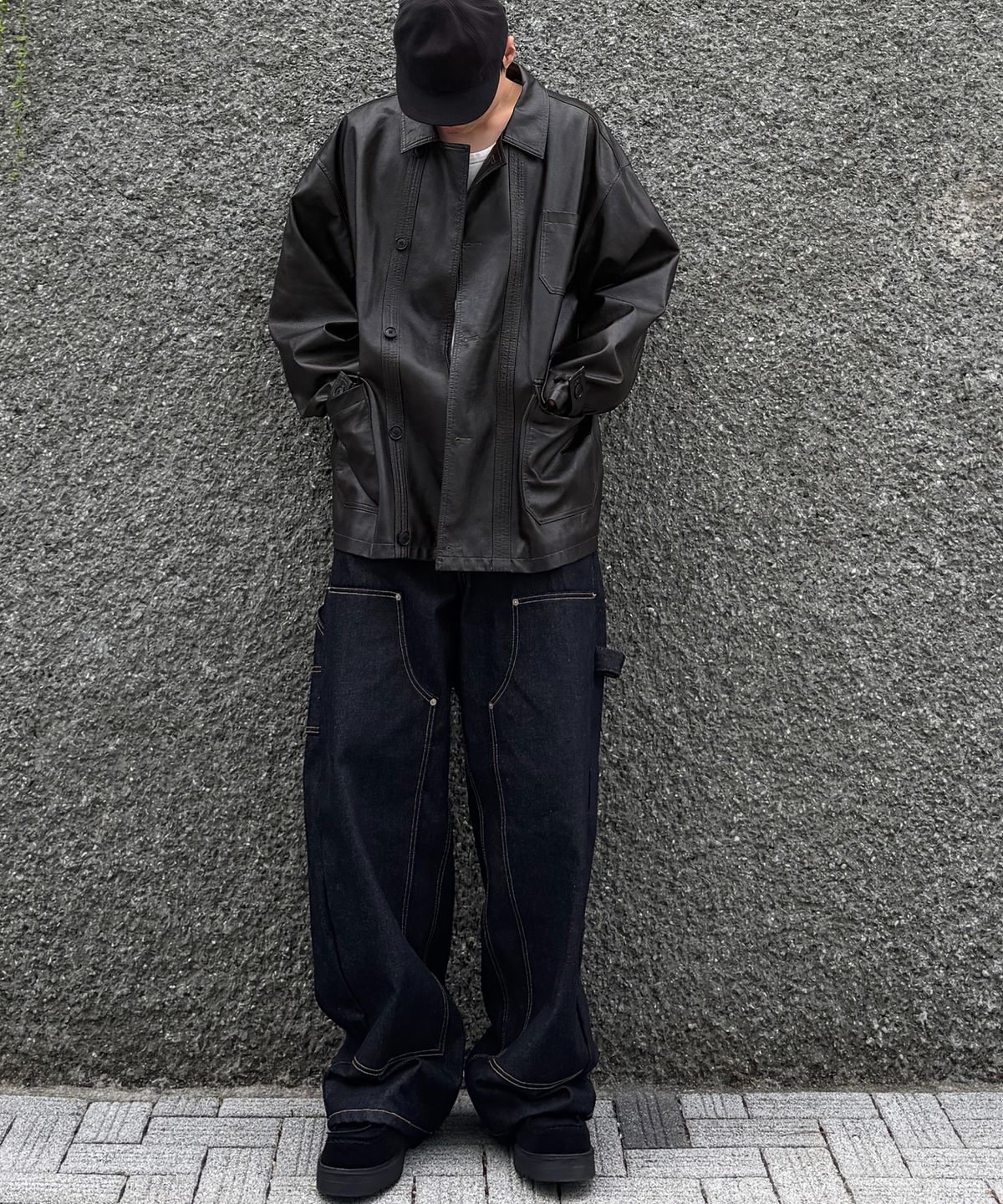 논타입(NONTYPE) LEATHER WORK CAR COAT (DARK BROWN)