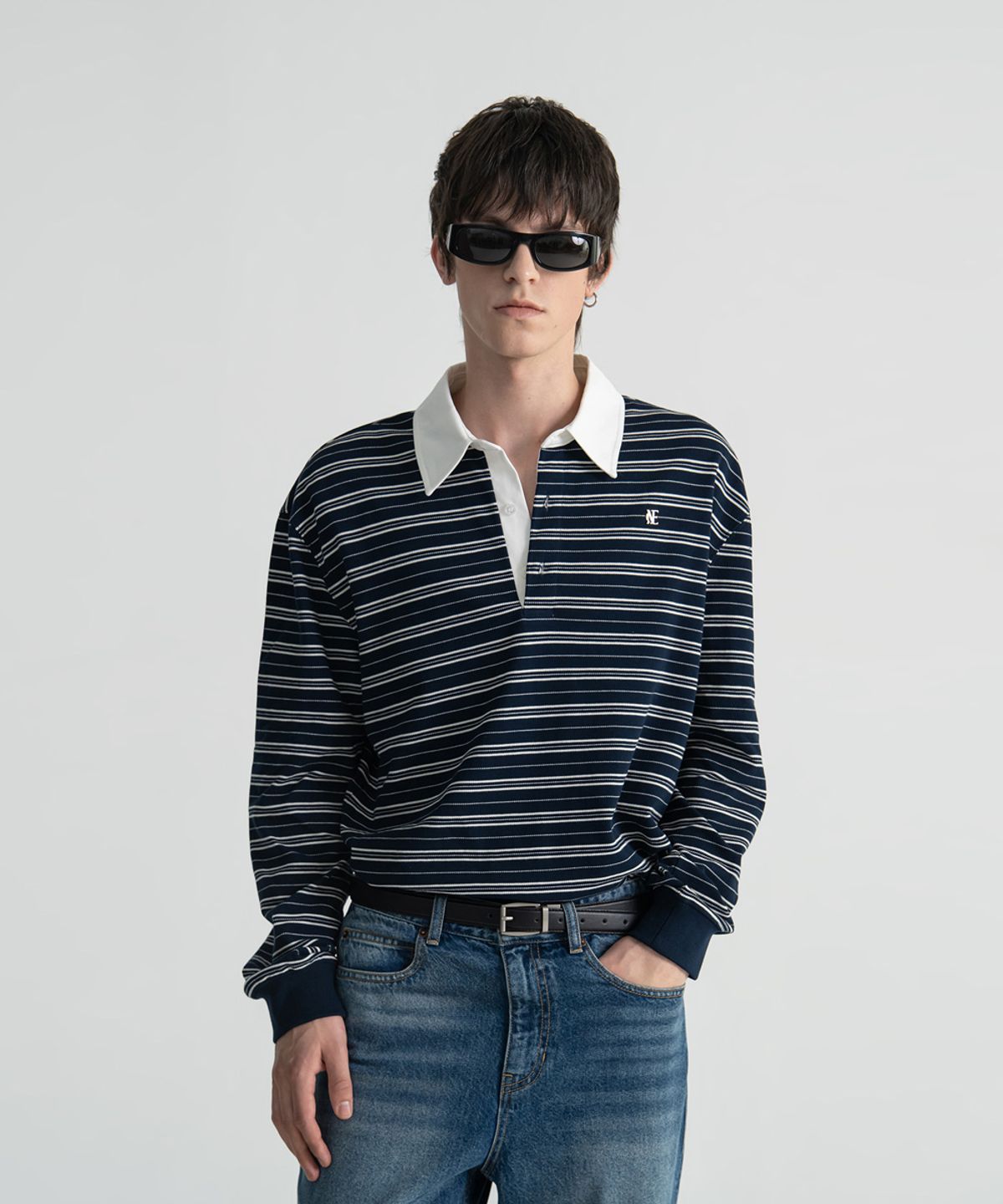 노이스(NOICE) PIQUE STRIPED LOGO POLO SHIRT - DARK NAVY