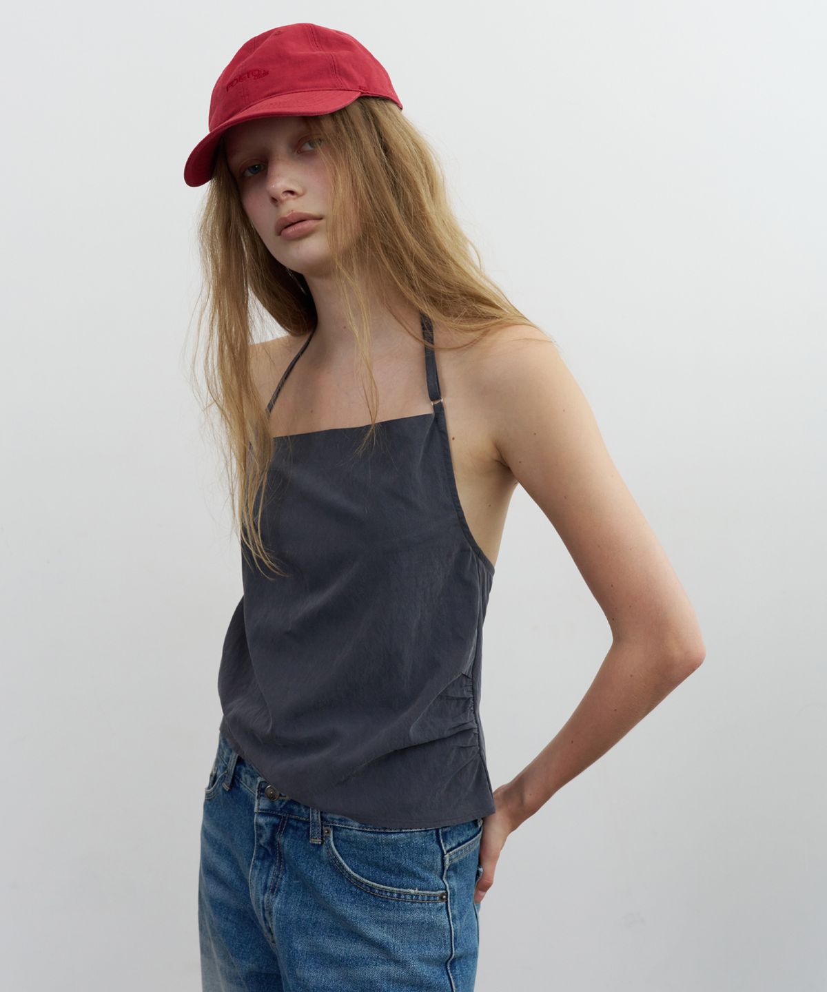 포에토(FOETO) Cowl halter top - charcoal