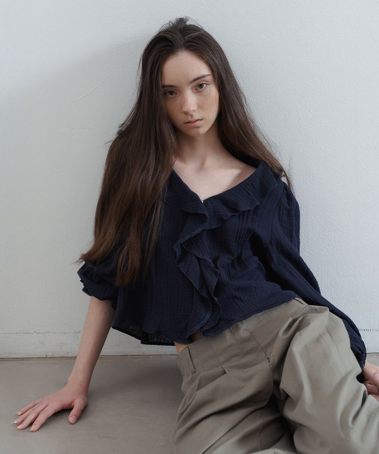 Sepia ruffle blouse - navy