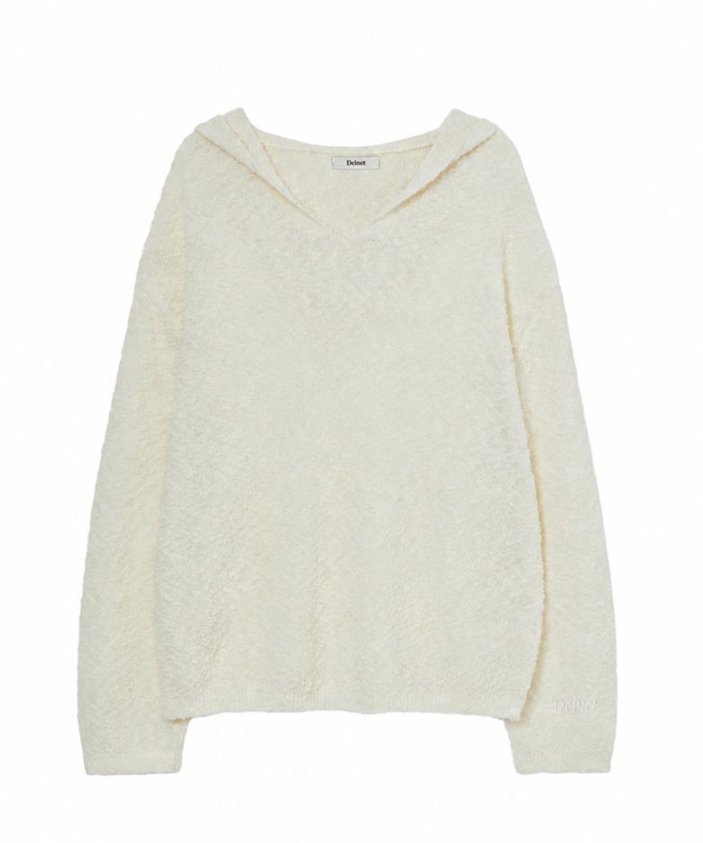BOUCLE KNIT HOODIE IN CREAM