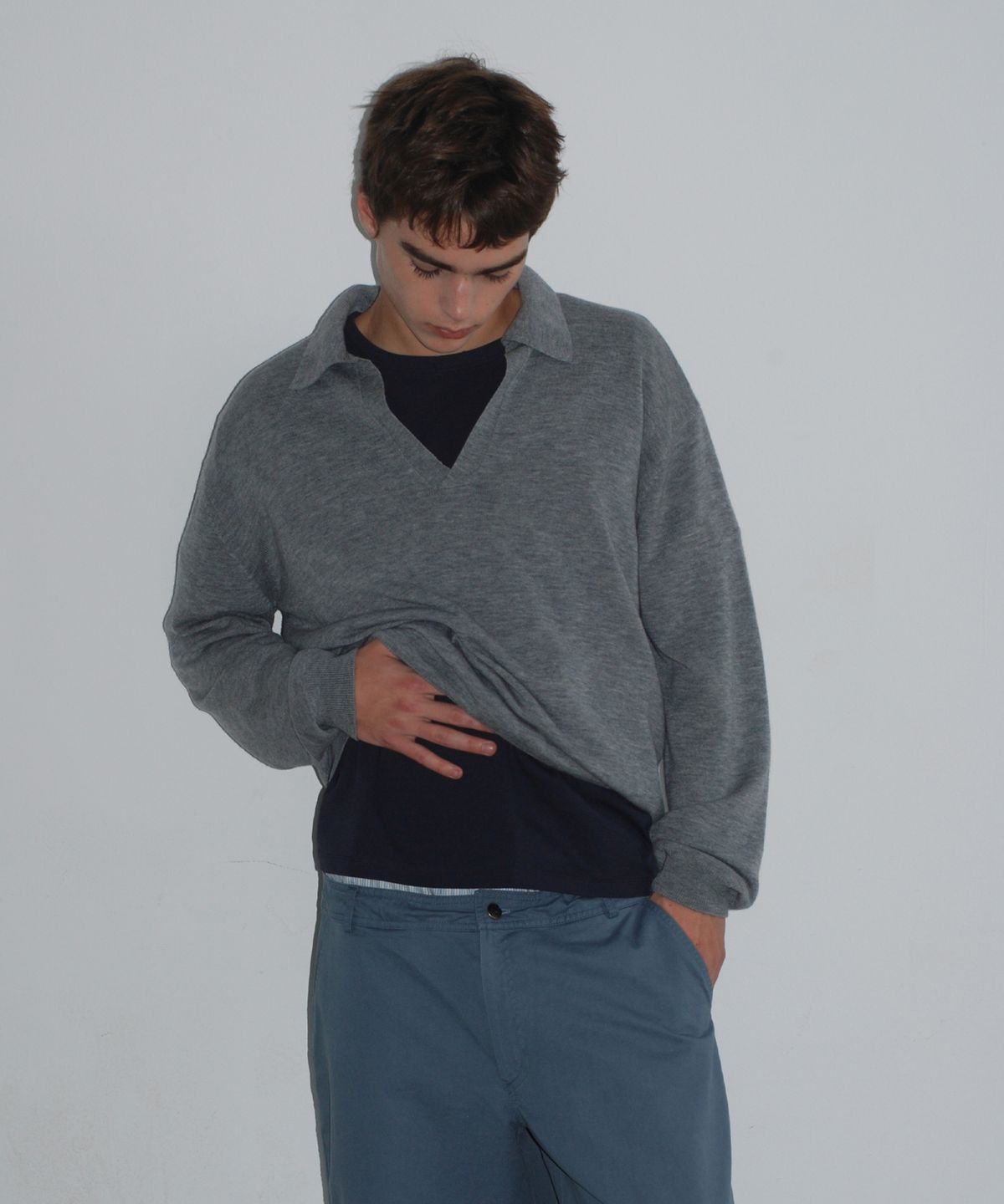 포에토(FOETO) Wool polo knit - grey (MEN)