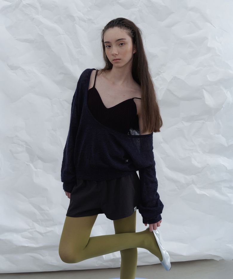 Veil kidmohair deep u-neck knit - purple charcoal