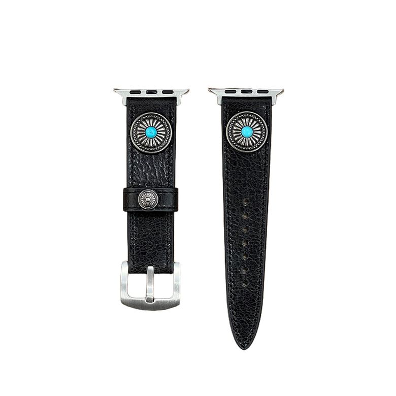 Turquoise Concho Leather Smartwatch Band Black
