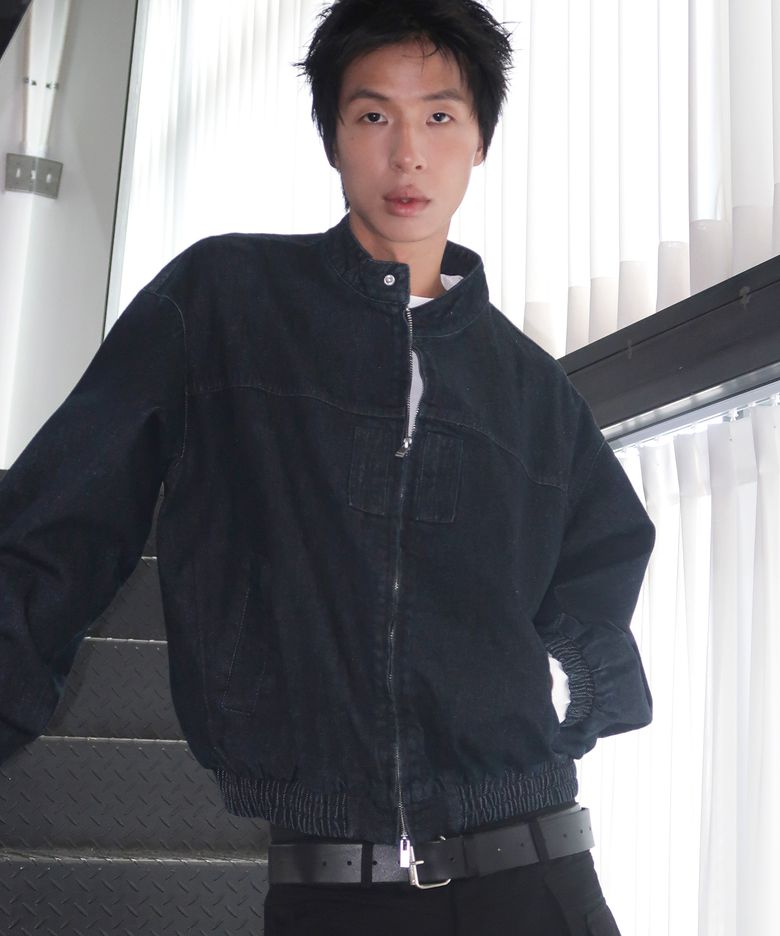 시티 워커 스탠다드 카라 스티치 디테일 데님 오버핏 블루종 집업 자켓 [진청]