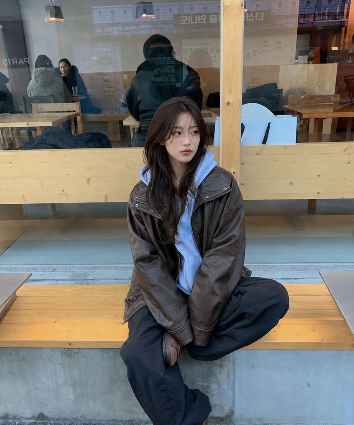 카미노(CAMINO) 오버사이즈 레더 자켓 브라운