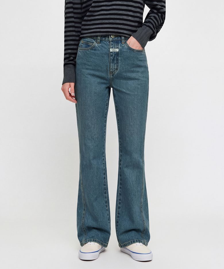 W PANELLED BOOTCUT DENIM PANTS blue