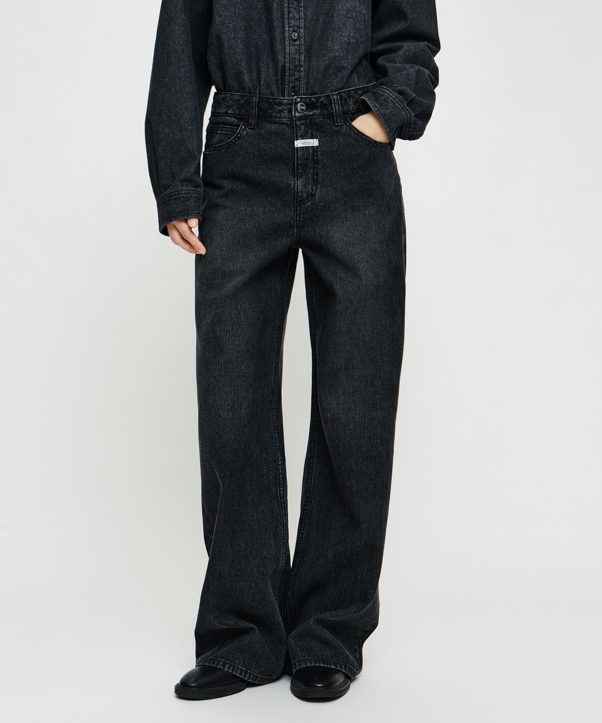 마리떼 프랑소와 저버(MARITHÉ + FRANҪOIS GIRBAUD) W SEMI-WIDE STRIPE DENIM PANTS black