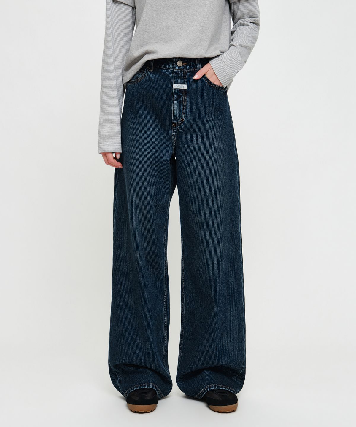 마리떼 프랑소와 저버(MARITHÉ + FRANҪOIS GIRBAUD) W SEMI-WIDE STRIPE DENIM PANTS dark blue