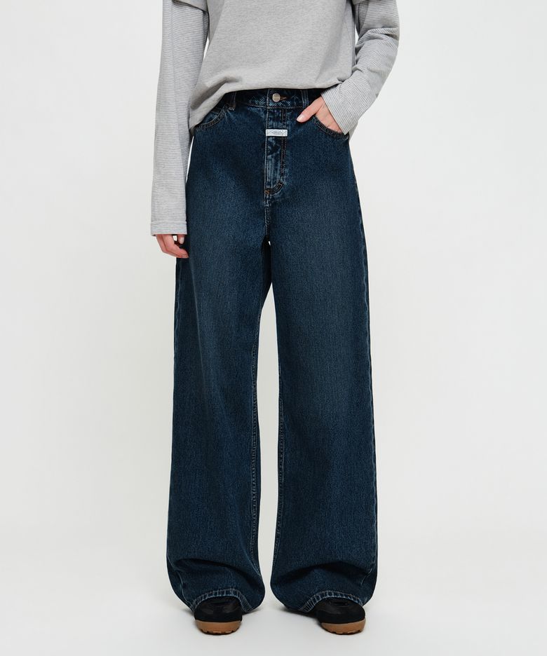 W SEMI-WIDE STRIPE DENIM PANTS dark blue