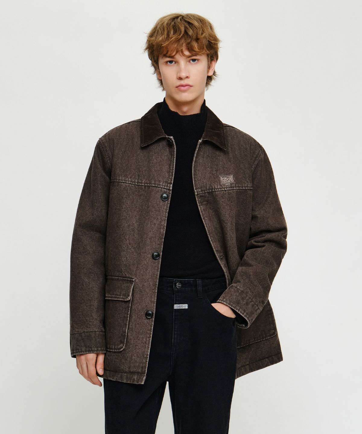 마리떼 프랑소와 저버(MARITHÉ + FRANҪOIS GIRBAUD) CORDUROY COLLAR DENIM WORK JACKET dark brown