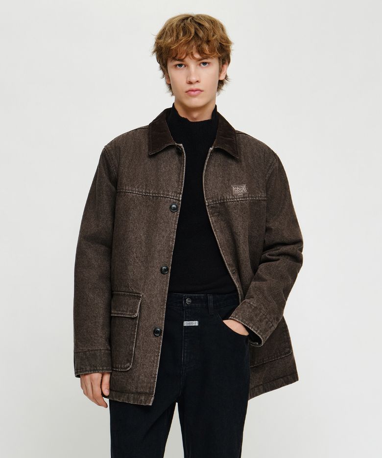 CORDUROY COLLAR DENIM WORK JACKET dark brown