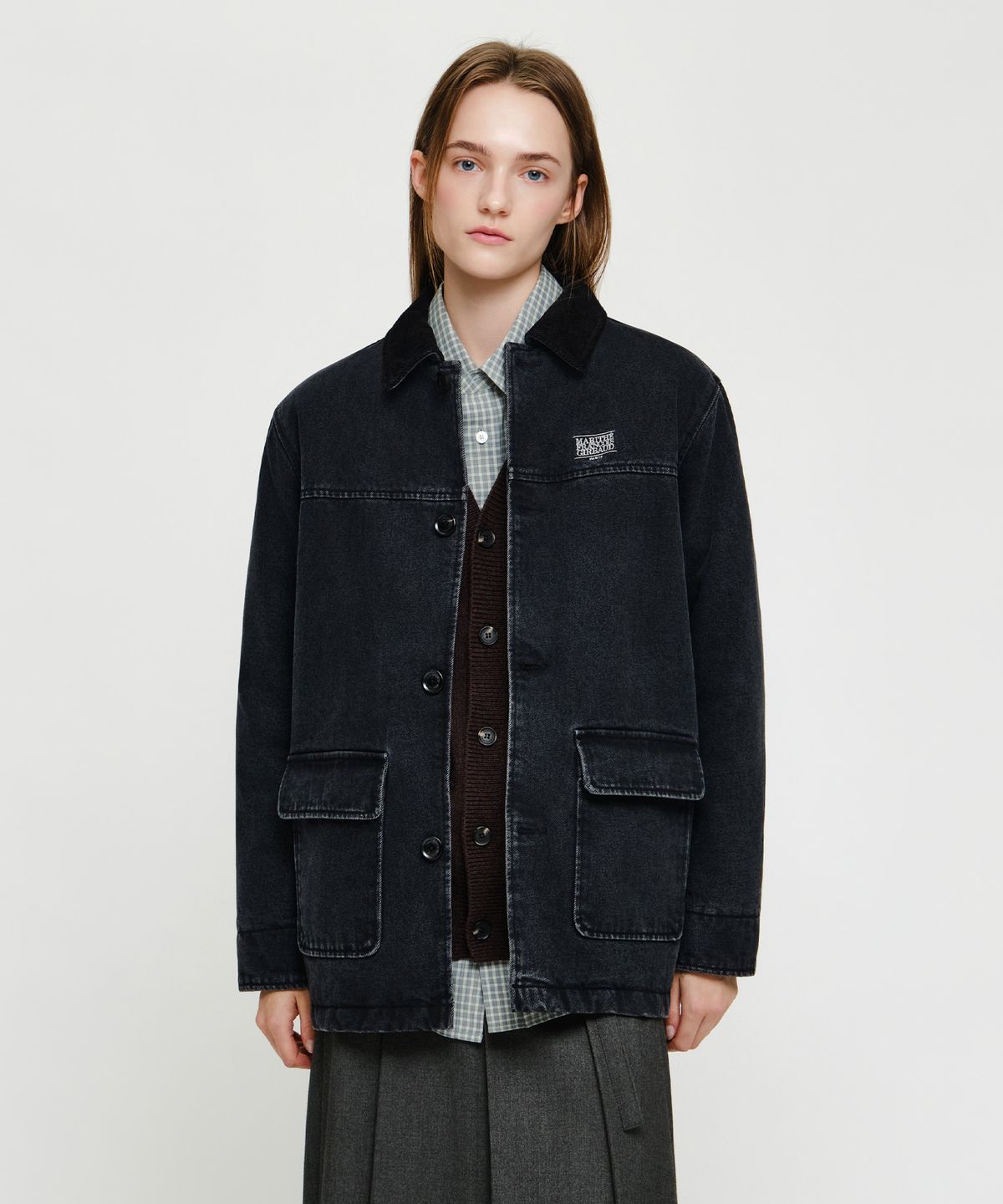 마리떼 프랑소와 저버(MARITHÉ + FRANҪOIS GIRBAUD) CORDUROY COLLAR DENIM WORK JACKET black
