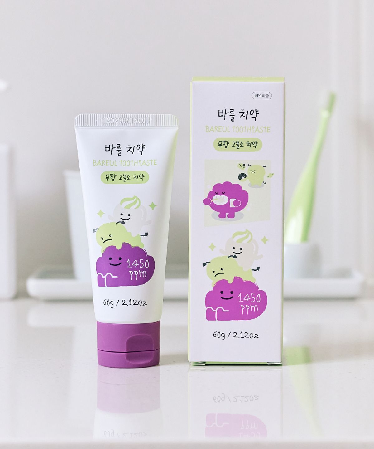 바를(BAREUL) 바를 아기 치약 60g 무향 유아 어린이 1450 고불소