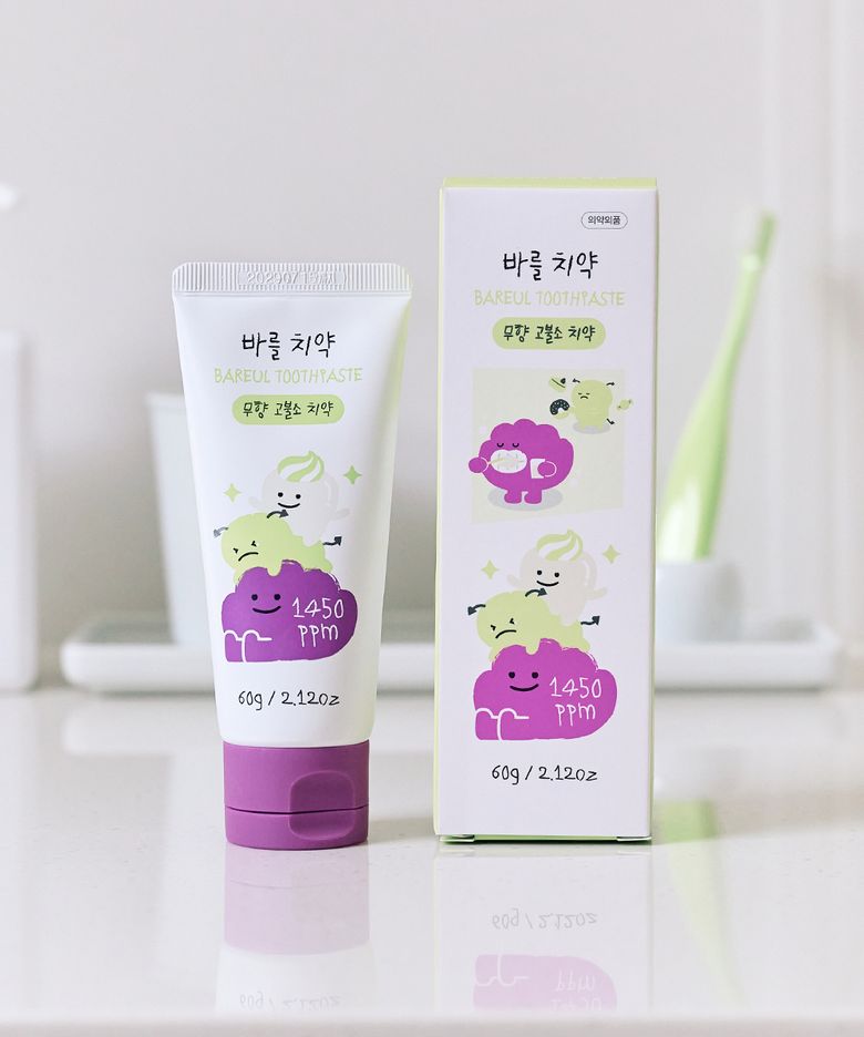 바를 아기 치약 60g 무향 유아 어린이 1450 고불소