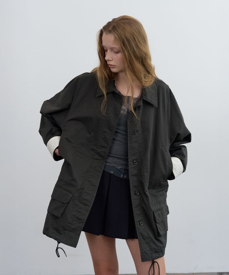Low pocket cotton jacket - charcoal