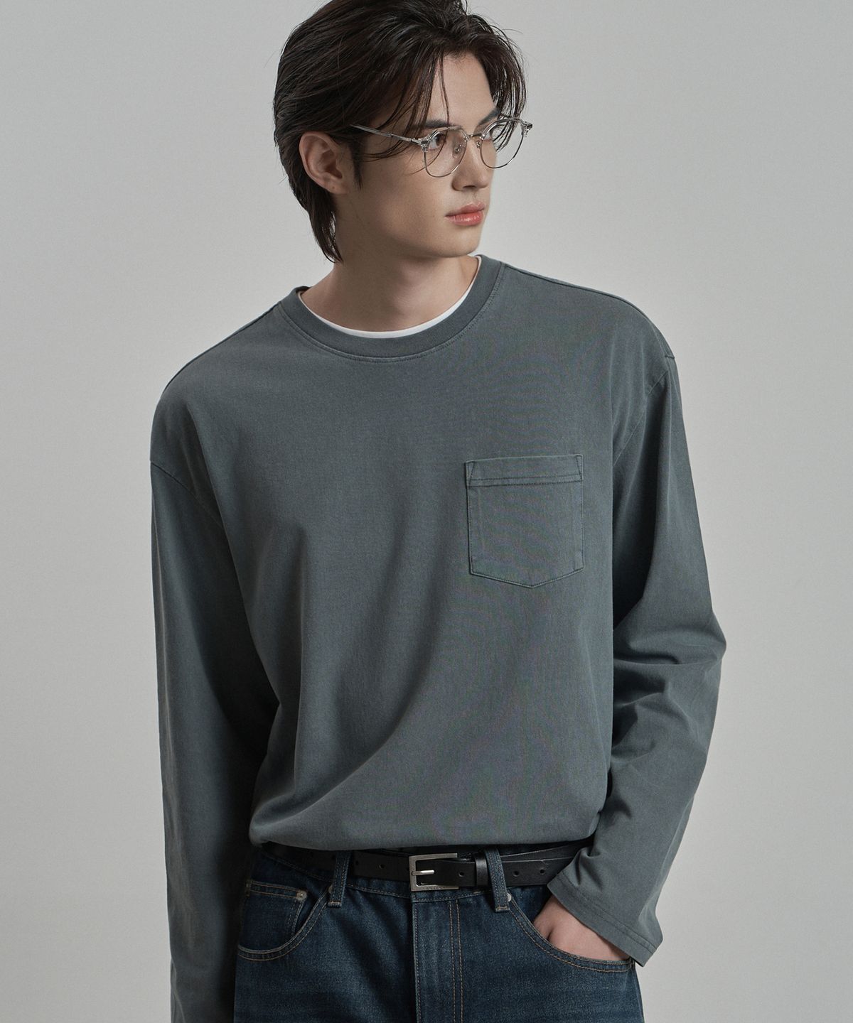 워크온바디오프(WORK ON BODY OFF) 테르 세미 오버핏 피그먼트 티셔츠 [블루]