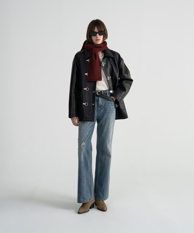 W VINTAGE WASHED DESTROYED FLARED JEANS - BLUE