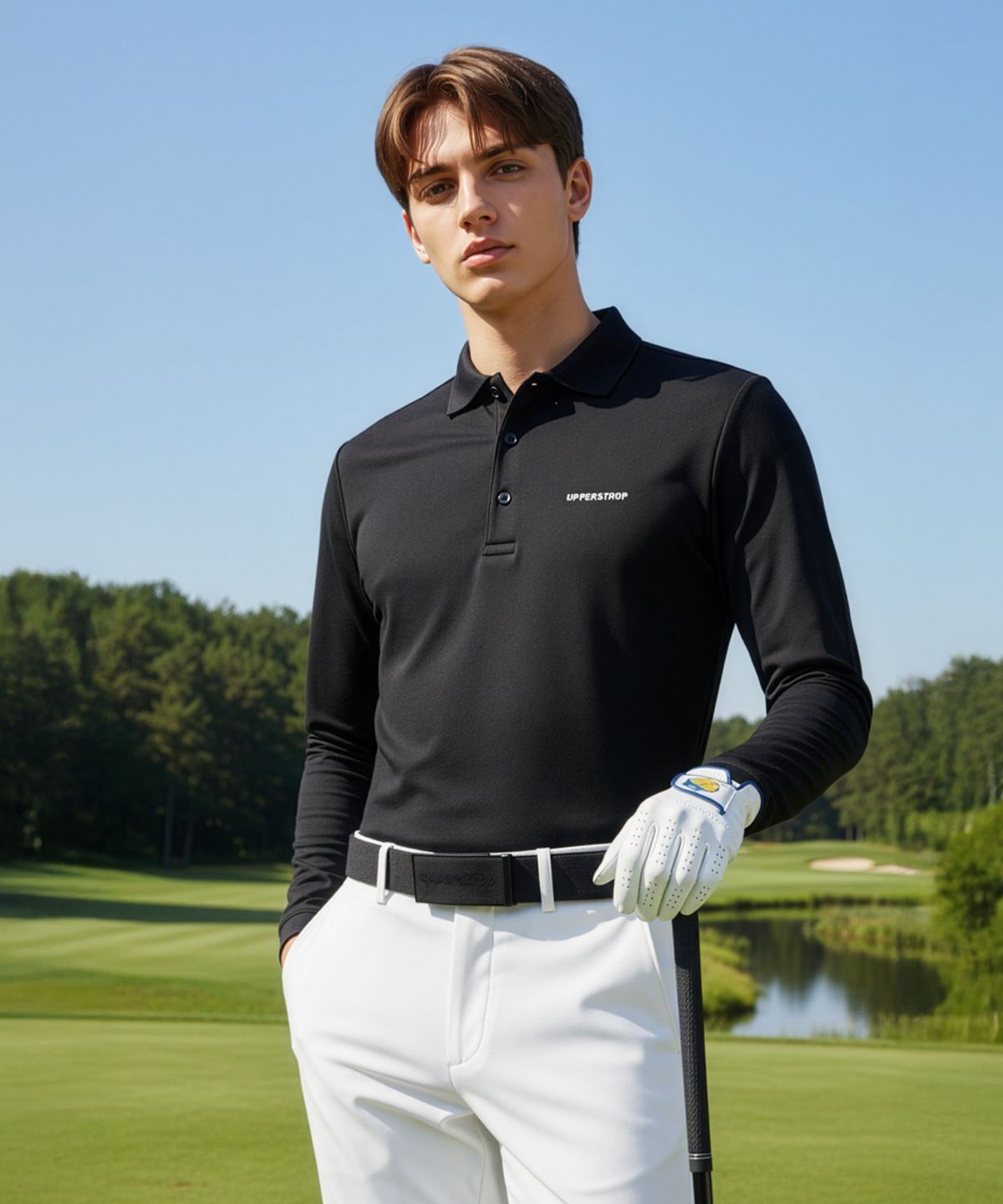 어퍼스트롭 골프(UPPERSTROP GOLF) [UMT25032-01] 올데이 긴소매 카라 티셔츠 블랙