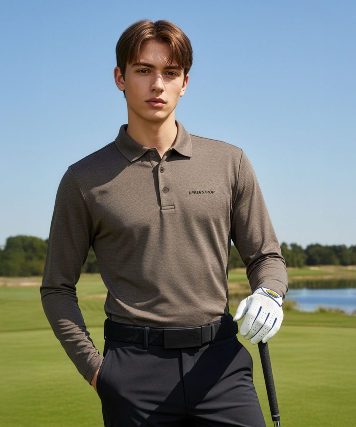 어퍼스트롭 골프(UPPERSTROP GOLF) [UMT25032-03] 올데이 긴소매 카라 티셔츠 딥베이지