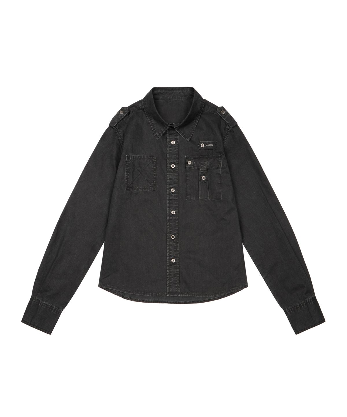 아캄(AAKAM) Vintaged Washed Pocket Long Shirts (Black)