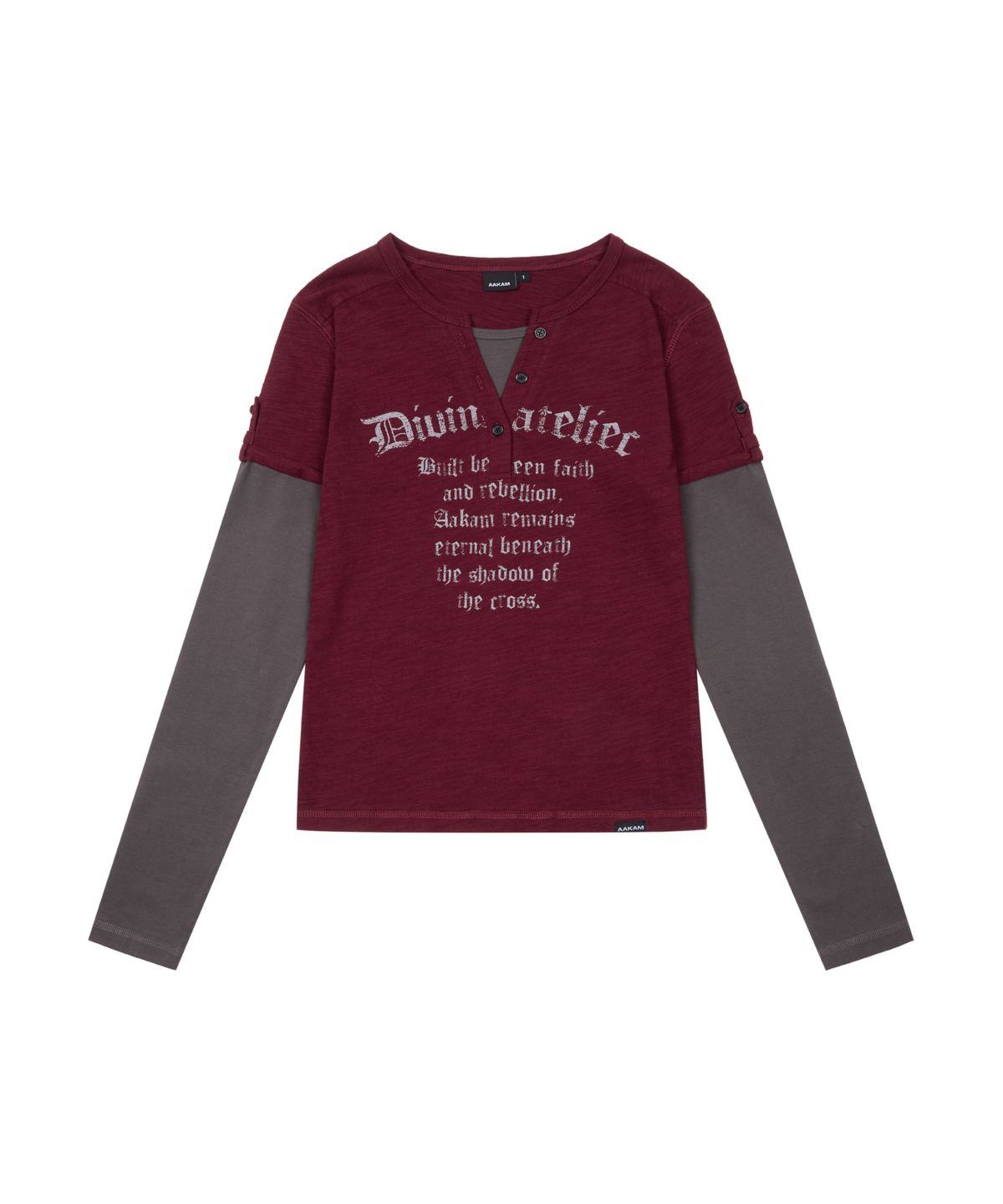 아캄(AAKAM) Henry Neck Layered Long Sleeve (Burgundy)